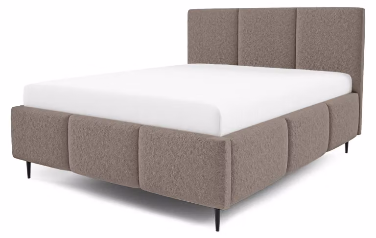 Letto imbottito con contenitore integrato, modello Melora, colore caramello, dimensioni 160 x 200 cm