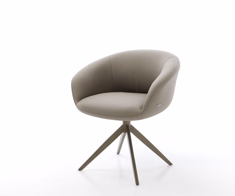 DELIFE Sedia girevole Vinka-Flex con braccioli in vera pelle color fango, base a croce larga, finitura effetto titanio, girevole a 360°, molle insacchettate