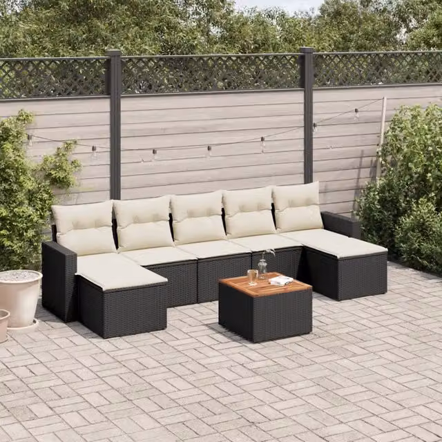 Set Divani da Giardino con Cuscini 8 pz Nero in Polyrattan 3256581