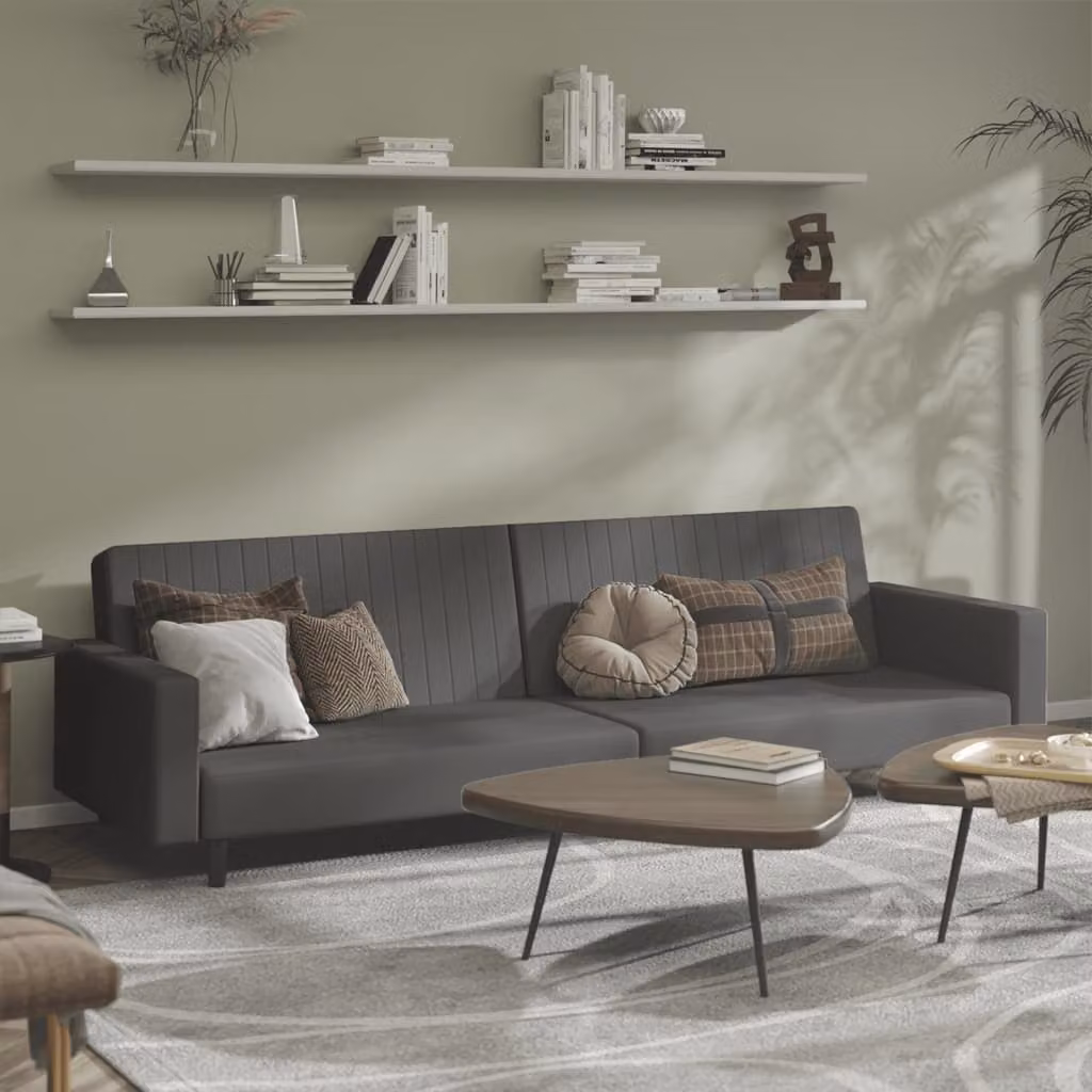 vidaXL Divano Letto Click-Clack in Velluto Grigio con Struttura in Legno Solido e Poggiatesta Regolabile