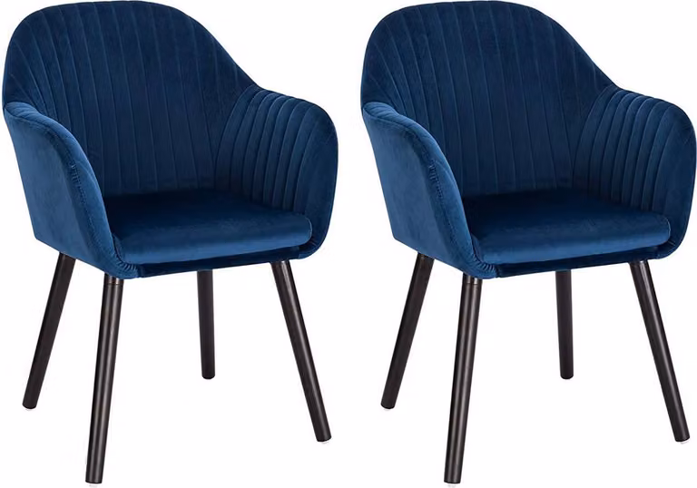 WOLTU Set di 2 sedie da pranzo, poltrona, sedia imbottita con braccioli, gambe in legno, rivestimento in velluto, blu