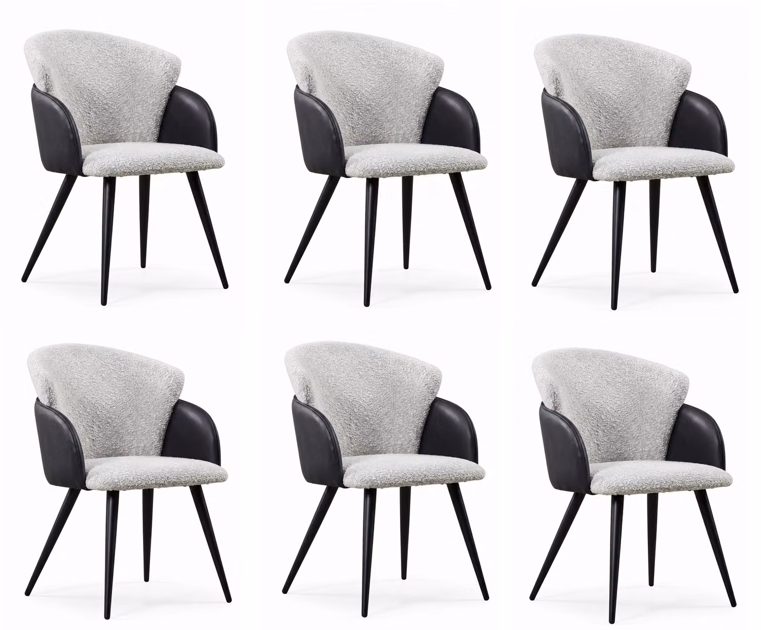 Set di 6 poltrone eleganti con braccioli, colore nero e grigio, rivestite in ecopelle