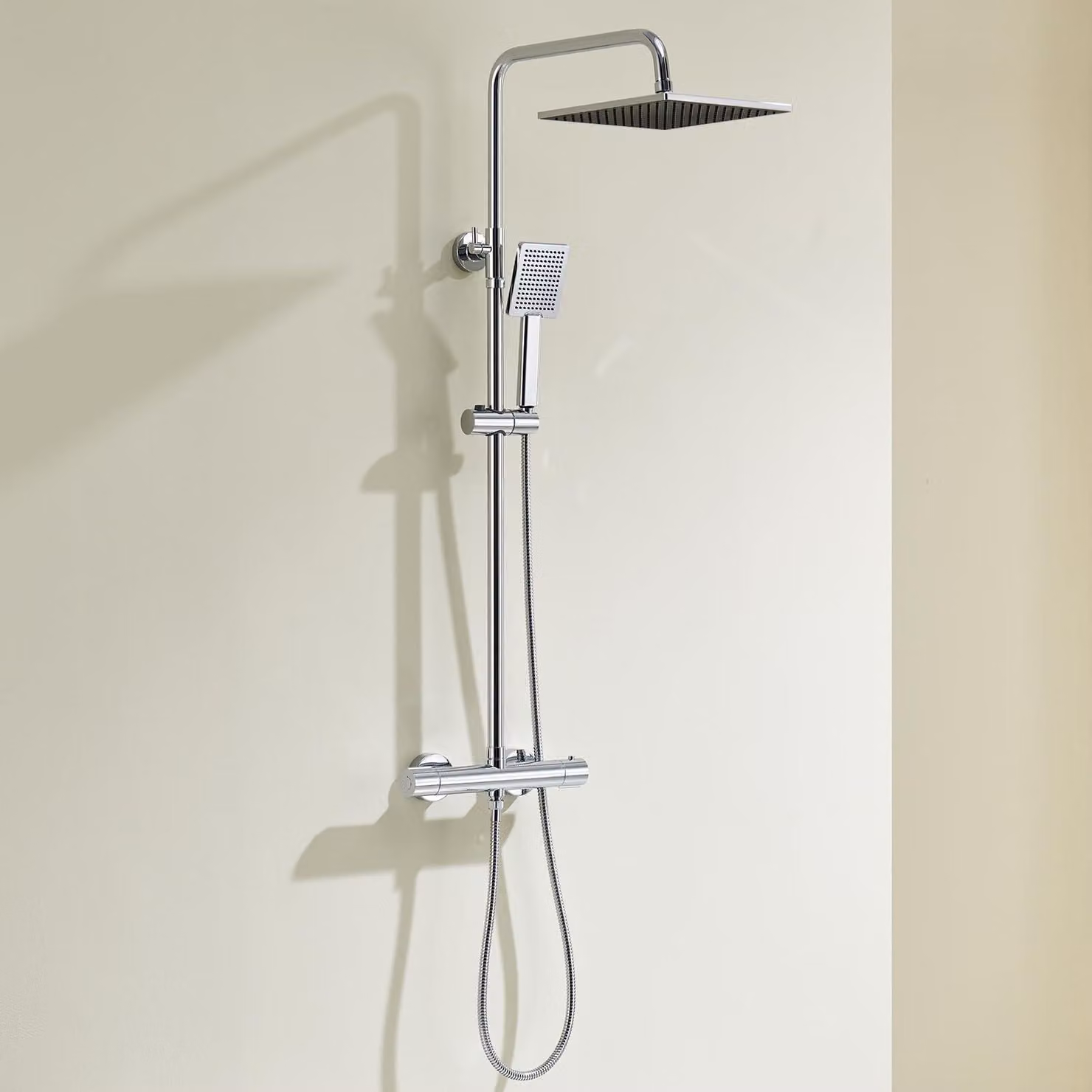 Sistema doccia con termostato, soffione a pioggia 25x25 cm, doccetta manuale, acciaio inossidabile