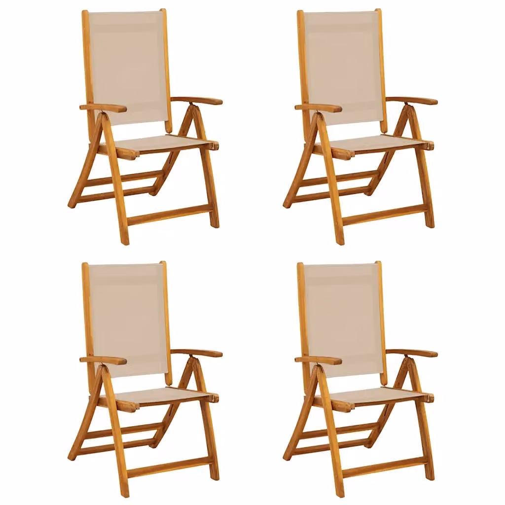 Set di 4 sedie pieghevoli da giardino vidaXL in legno di acacia oliato e textilene beige e marrone con braccioli – 2