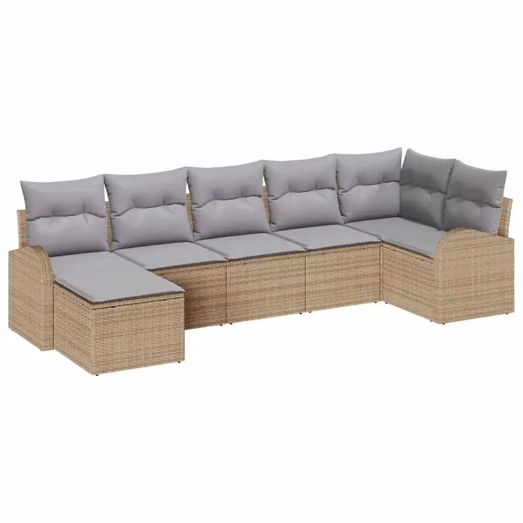 Set di divani da giardino vidaXL in polyrattan beige con 7 pezzi e cuscini inclusi – 2