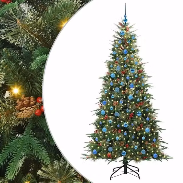 Albero di Natale artificiale moderno con rami pieghevoli in PVC e luci LED warm white, colore verde, altezza: 210 cm – 1