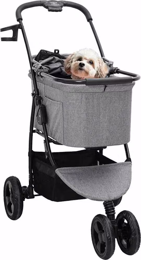vidaXL Carrello pieghevole per animali domestici Grigio 78 x 54 x 101 cm Poliestere