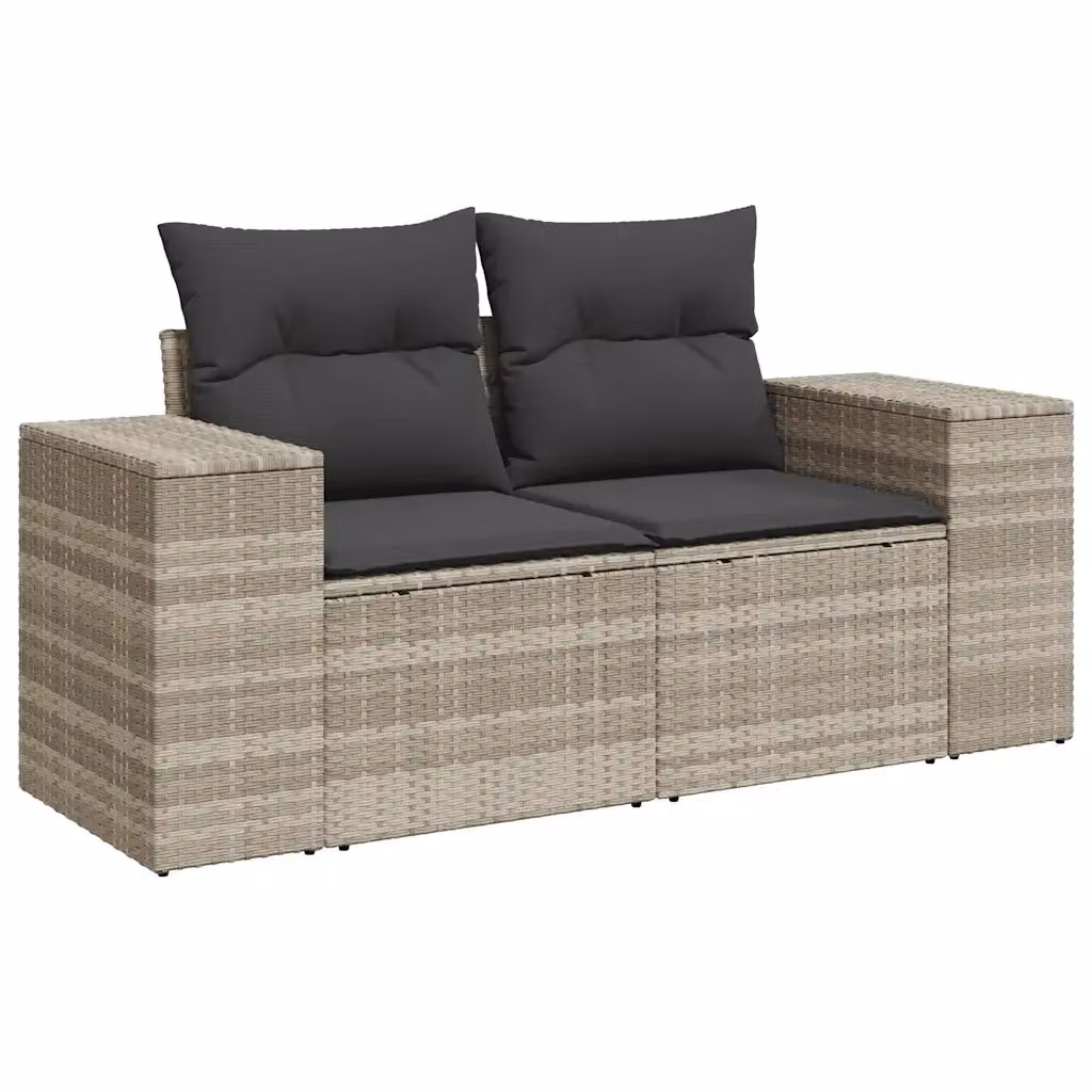 Divano da giardino a 2 posti vidaXL in polyrattan grigio con cuscini in schiuma e coperture rimovibili – 2