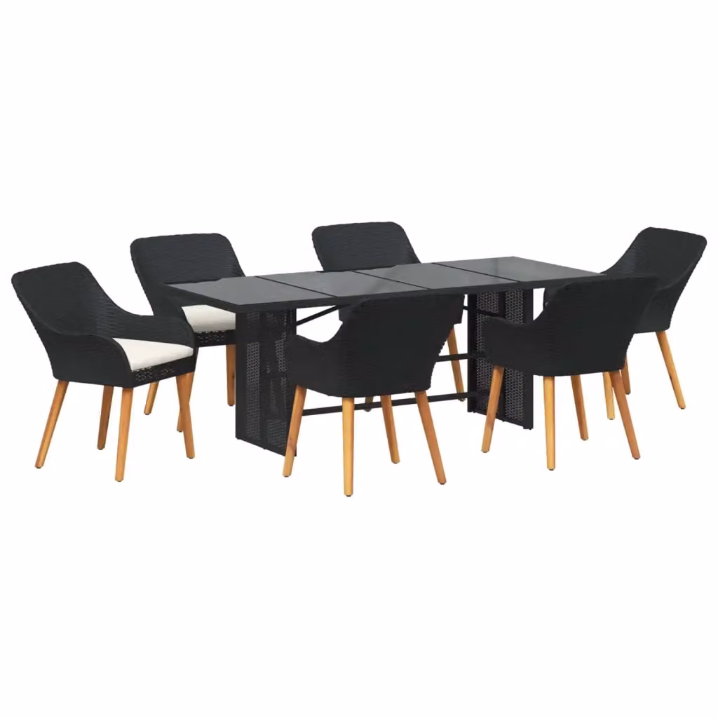Set da pranzo per giardino e terrazza vidaXL in polyrattan nero con 7 pezzi – 2