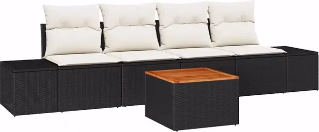 Set Divano da Giardino con cuscino 5 pz | Set Salotto da Giardino Nero polyrattan