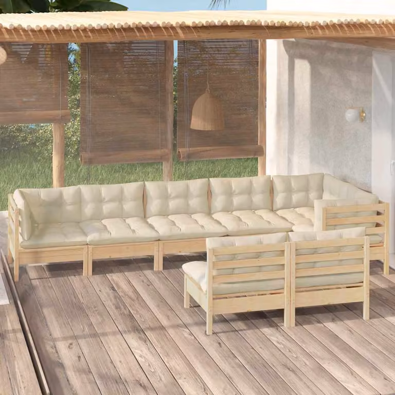 Set di divani da giardino vidaXL a forma di L in legno massello di pino con cuscini beige, 8 pezzi