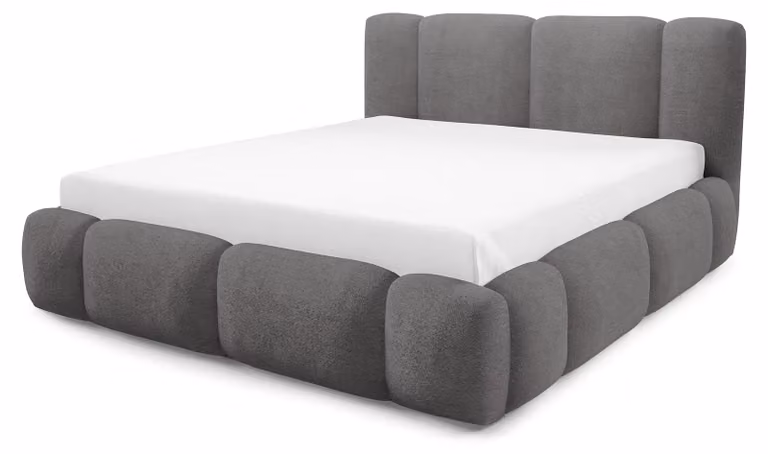 Letto imbottito con contenitore integrato, colore grigio perla, dimensioni 120 x 200 cm