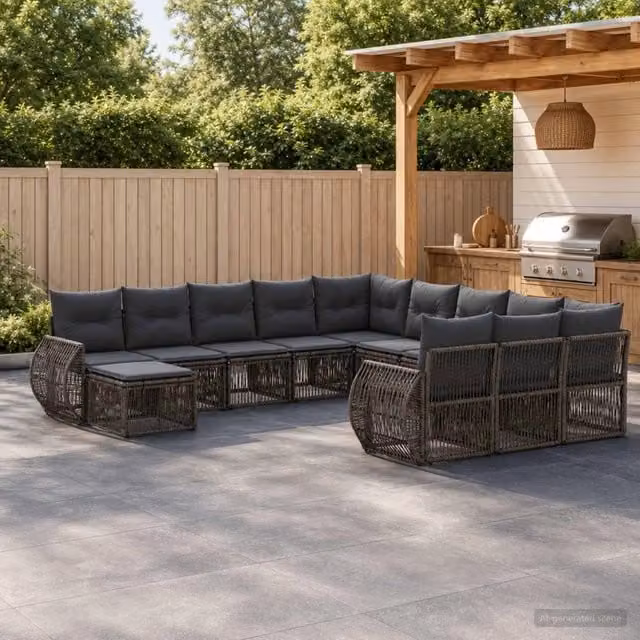 Set Divano da Giardino 12 pz Grigio polyrattan 3435623
