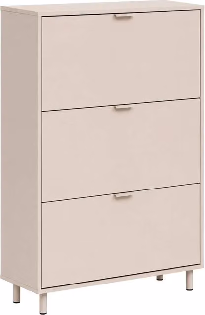 Scarpiera moderna SWEEEK in legno e metallo con ante ribaltabili, beige, L: 132 cm, H: 80 cm, P: 26 cm