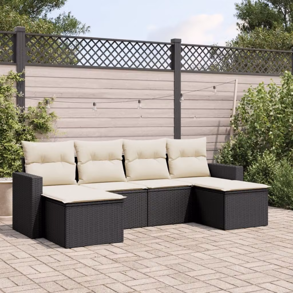 Maison Exclusive - Set Divano da Giardino 6 pz con Cuscini Nero in Polyrattan