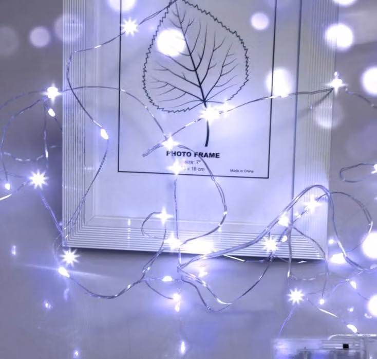 Catena luminosa, 3 metri, 30 LED, bianca, alimentata a batteria