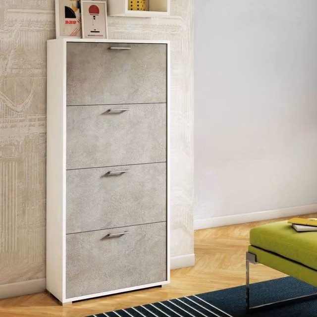 Mobile Portascarpe Adeindein, Scarpiera 24 Paia Made in Italy, 67x28x147h cm Bianco