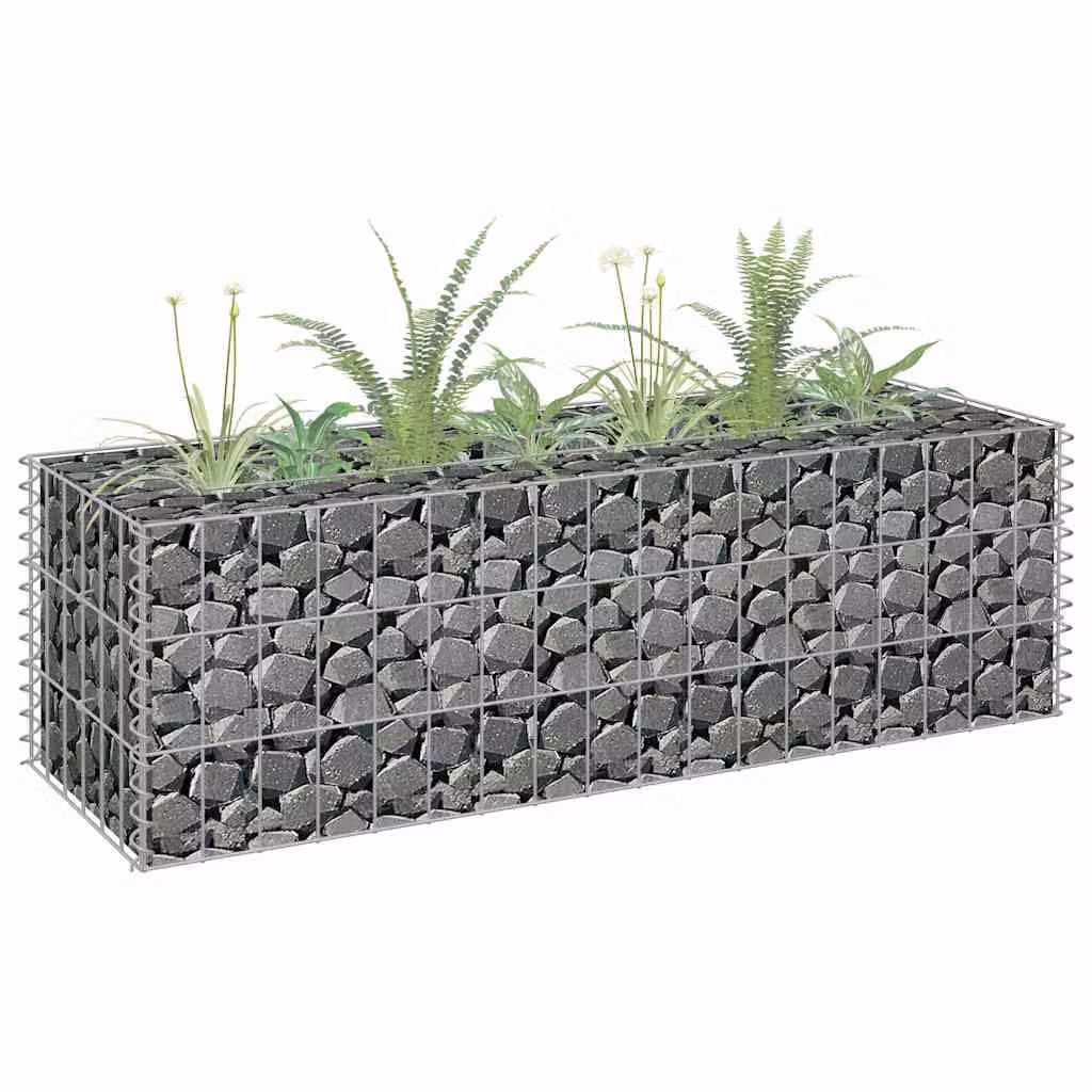 vidaXL Letto Rialzato Gabbione in Acciaio Zincato Grigio L: 90 cm, P: 30 cm, H: 30 cm