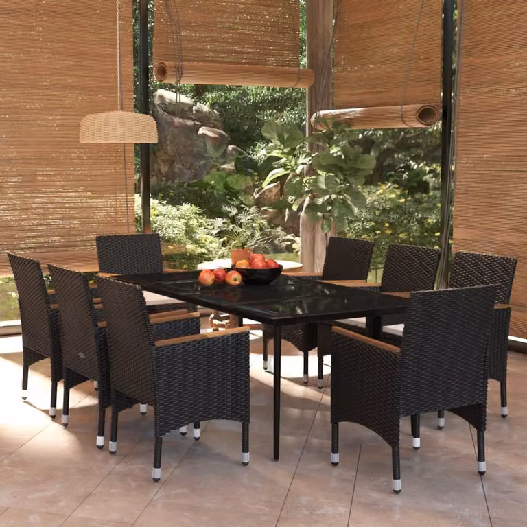 Maison Exclusive - Set da pranzo da giardino da 9 pezzi con cuscini neri