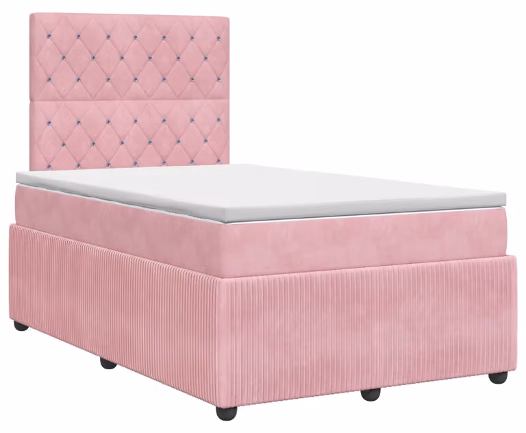 Letto a molle con materasso con testata rosa 120 x 190 cm in velluto