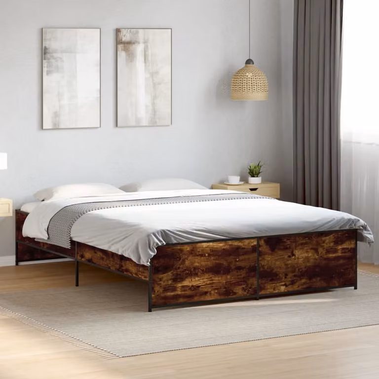 Giroletto vidaXL in Rovere Fumo e Metallo con Doghe Fisse, L/P/H: 203 x 160 x 40,5 cm