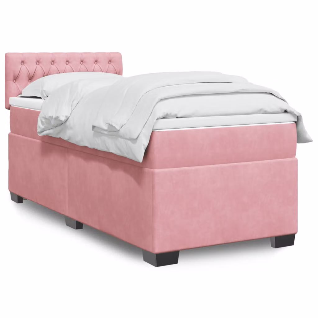 vidaXL Giroletto a Molle con Materasso Ibrido in Velluto Rosa e Bianco, L/P/H: 90 x 200 cm