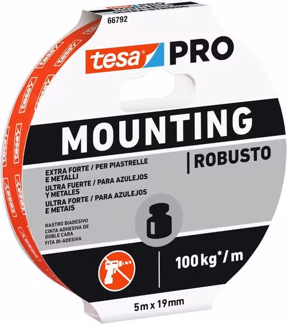 Set di 10 pezzi di nastro biadesivo tesa Mounting Pro Strong bianco, L: 19 mm, Lunghezza: 5 m