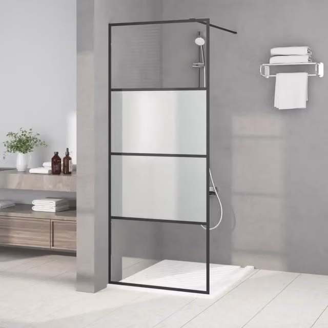 Parete Doccia Walk in vidaXL Nera con Vetro Semi Smerigliato L: 80 cm, H: 195 cm