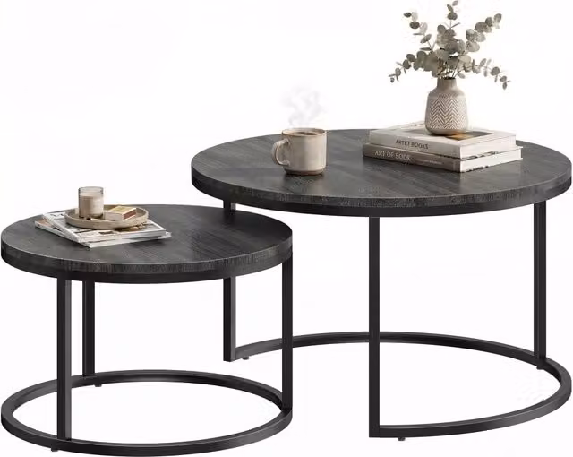 Tavolino da caff¨¨ 2 pezzi impilabile ¨C Minimal ¨C Nero metallo