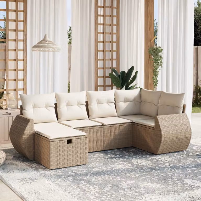 Set Divano da Giardino a L vidaXL 6 pz con Cuscini Beige e Struttura in Metallo