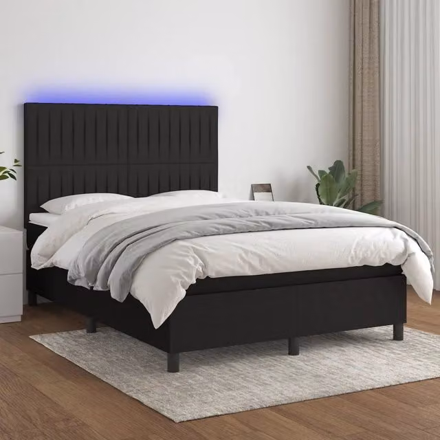 Letto a molle con materasso vidaXL in tessuto nero con illuminazione LED e porta USB L/P/H: 140 x 190 x 128 cm