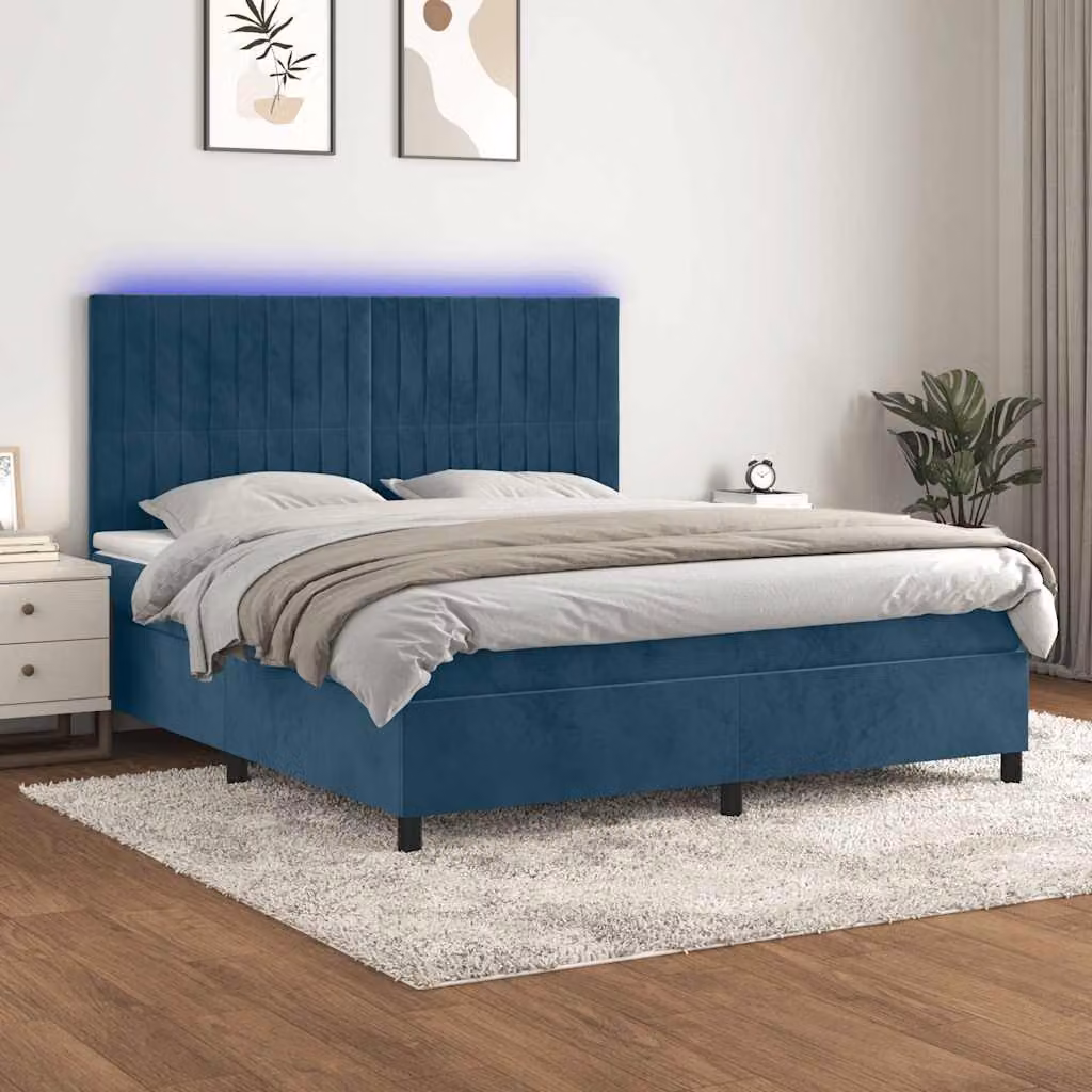 vidaXL Letto Ibrido con Materasso e Illuminazione LED Blu e Bianco L/P/H: 160 x 200 x 203 cm – 1