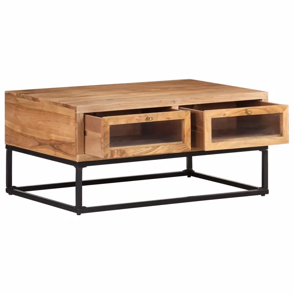 Tavolino da salotto rettangolare vidaXL in legno di acacia marrone L: 90 cm, P: 60 cm, H: 40 cm – 2