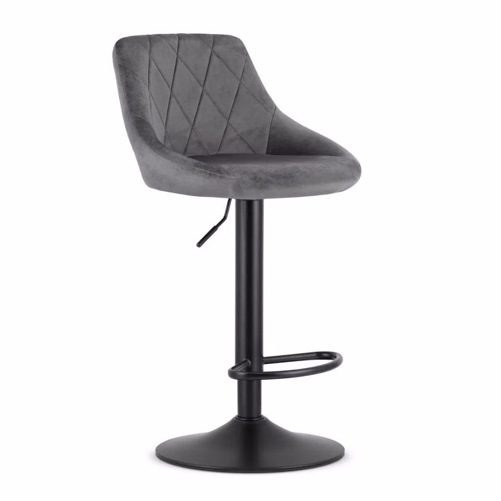 Set di 2 sgabelli da bar Kast di KENDRA HOME in velluto grigio con struttura in metallo nero opaco – 2
