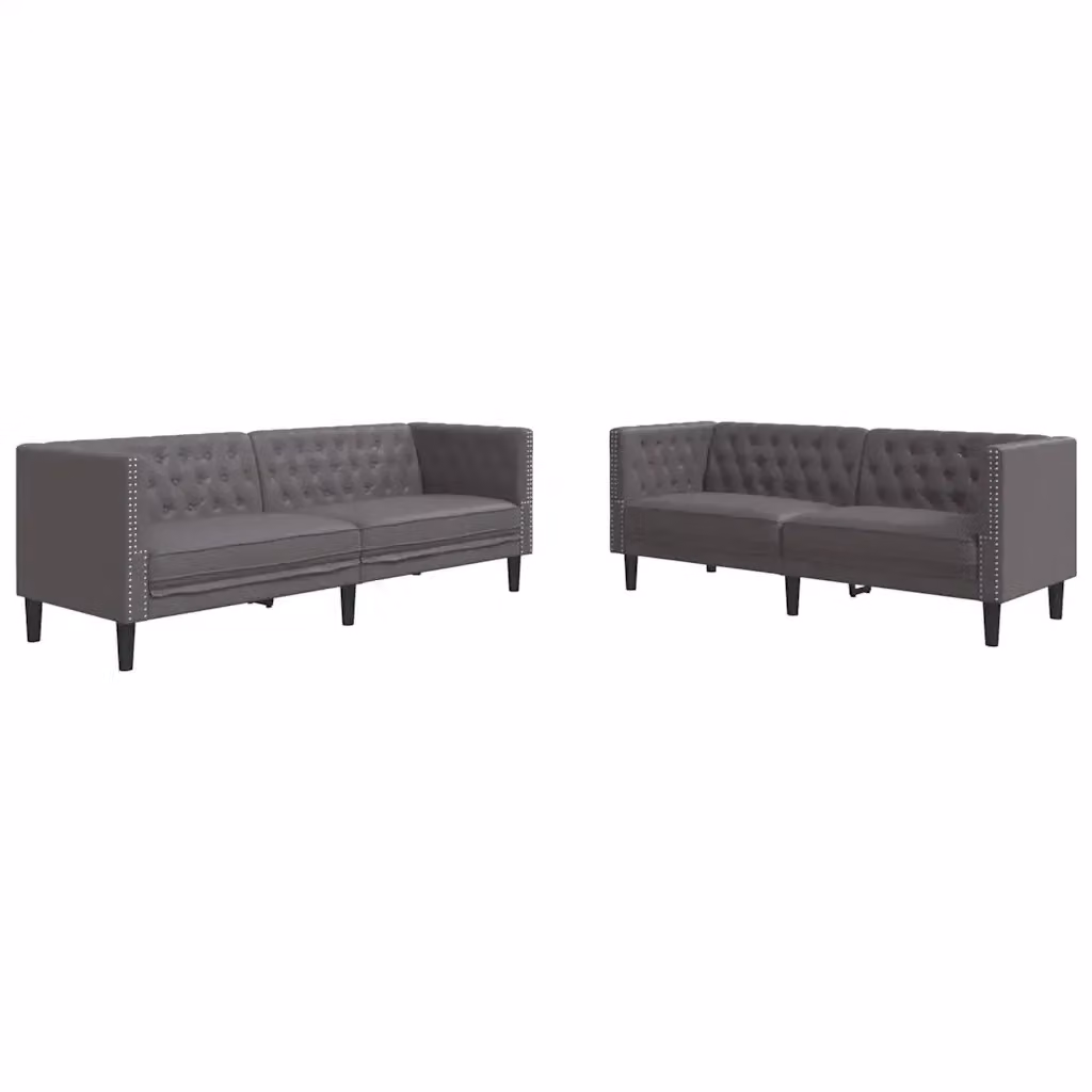 vidaXL Set Divani Chesterfield 2pz Grigio in Similpelle – 2
