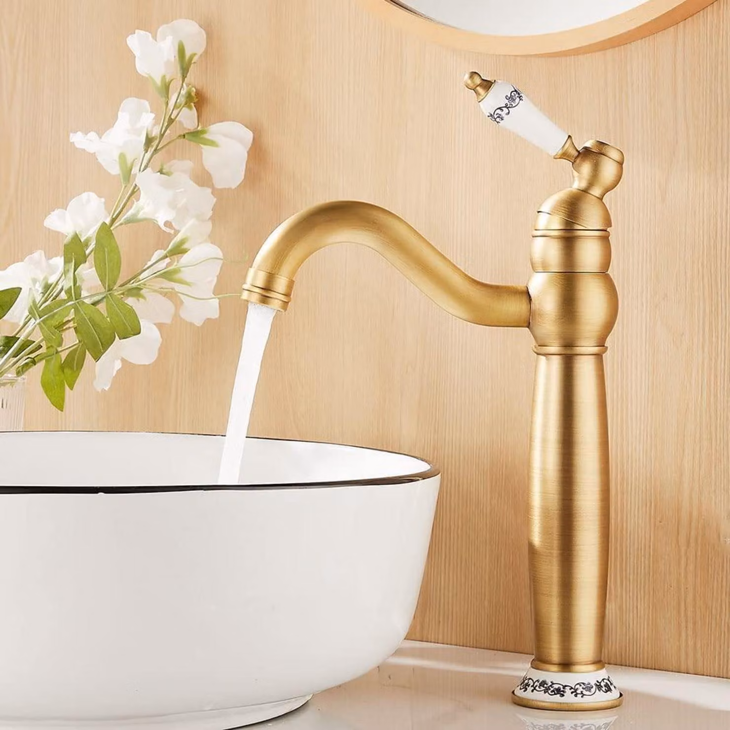 Miscelatore per lavabo, stile antico, in ottone, con movimento a 360°, maniglia in Vetroceramica, realizzato in ottone