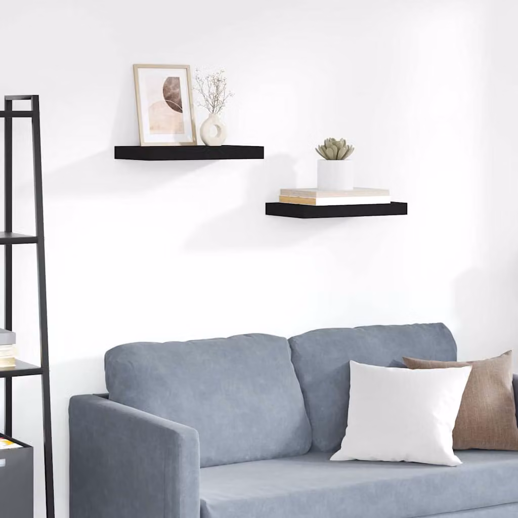 Set di 2 Scaffali a Parete vidaXL Neri in MDF e Metallo L 40 x P 23,5 x H 3,8 cm
