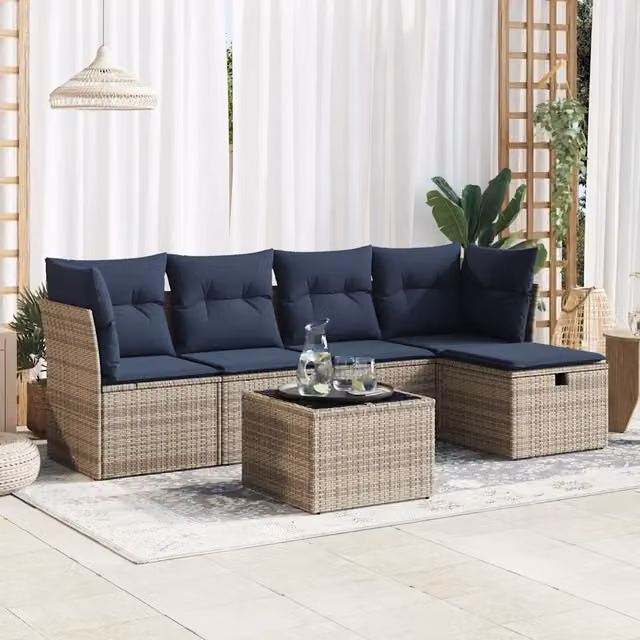 Set Divano da Giardino 6 pz con Cuscini Grigio in Polyrattan 3325277