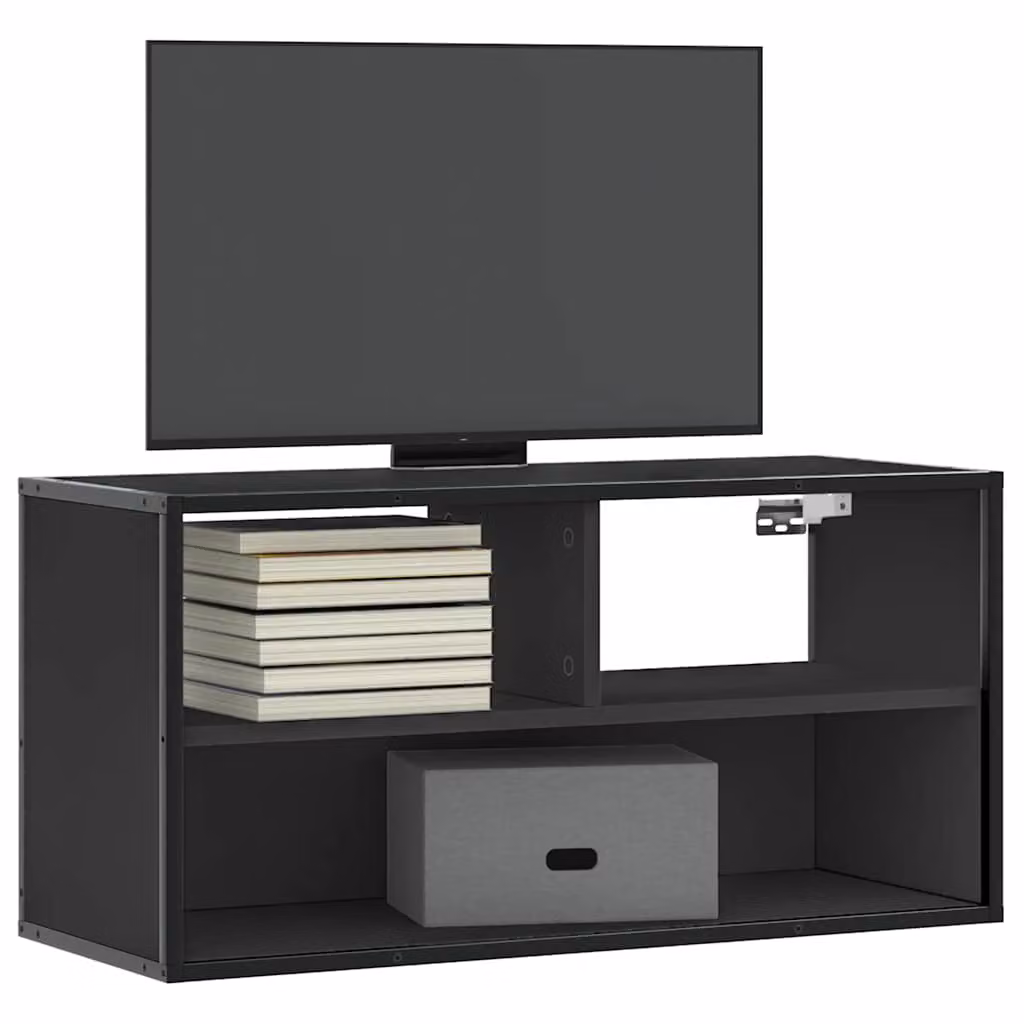 Mobile TV vidaXL Nero in Metallo e Truciolato con Stile Industrial L: 80 cm, P: 31 cm, H: 39,5 cm
