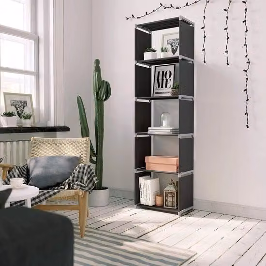 Organizzatore per libri e abbigliamento Songmics a 5 livelli, nero, L: 50 cm, P: 30 cm, H: 180 cm