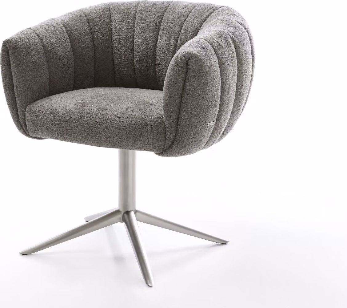 DELIFE Sedia girevole Jada-Flex Bouclé Soft Fango Base in acciaio inox Girevole a 360° Funzione oscillante Molle insacchettate