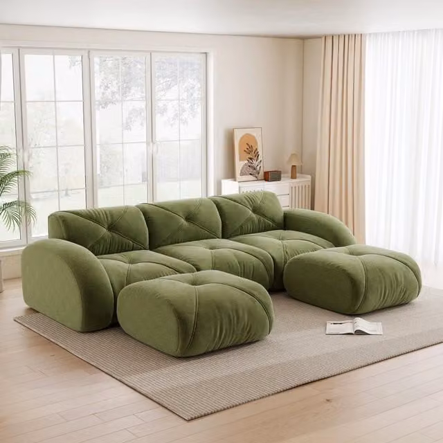 Sofa modulare a U 3 posti - Zephmum- 2 pouf inclusi tessuto comodo antiscivolo