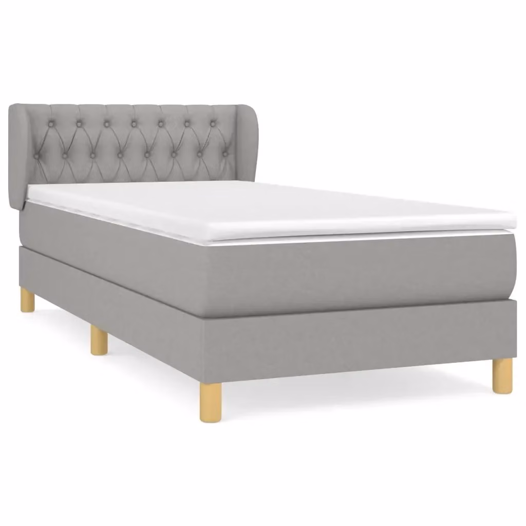 vidaXL Giroletto a Molle con Materasso Ibrido in Tessuto Grigio Chiaro e Bianco L/P/H: 100 x 200 x 88 cm – 2