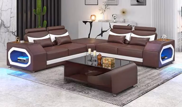 Eckgarnitur Ecksofa L-Form Ledersofa Couch Sofa Braun Luxus Moderne
