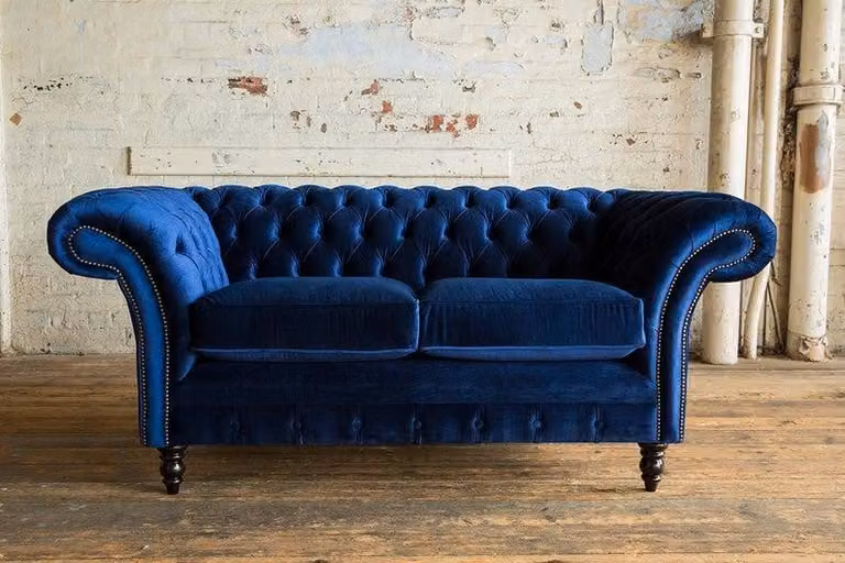 Sofas 2 Sitzer Couch Polster Sofa Stoff Chesterfield Couchen Garnitur Blau