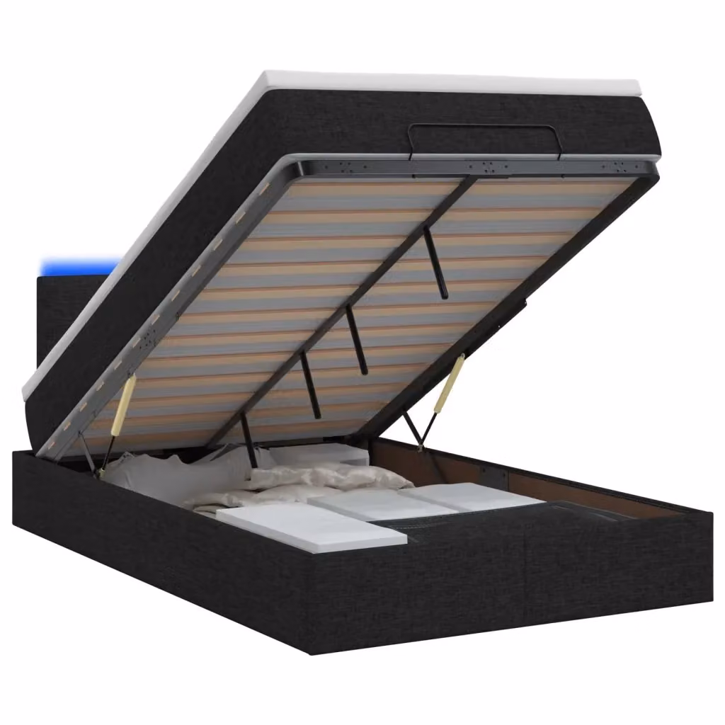 Letto Ottomano Moderno vidaXL con Materasso Ibrido e Illuminazione LED Sotto il Letto, L/P: 120 x 200 cm, Bianco e Nero – 2
