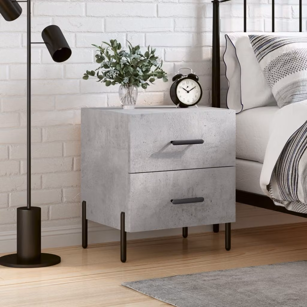 Comodino moderno vidaXL in legno multistrato e metallo, Grigio Cemento, L: 40 cm, P: 35 cm, H: 47,5 cm