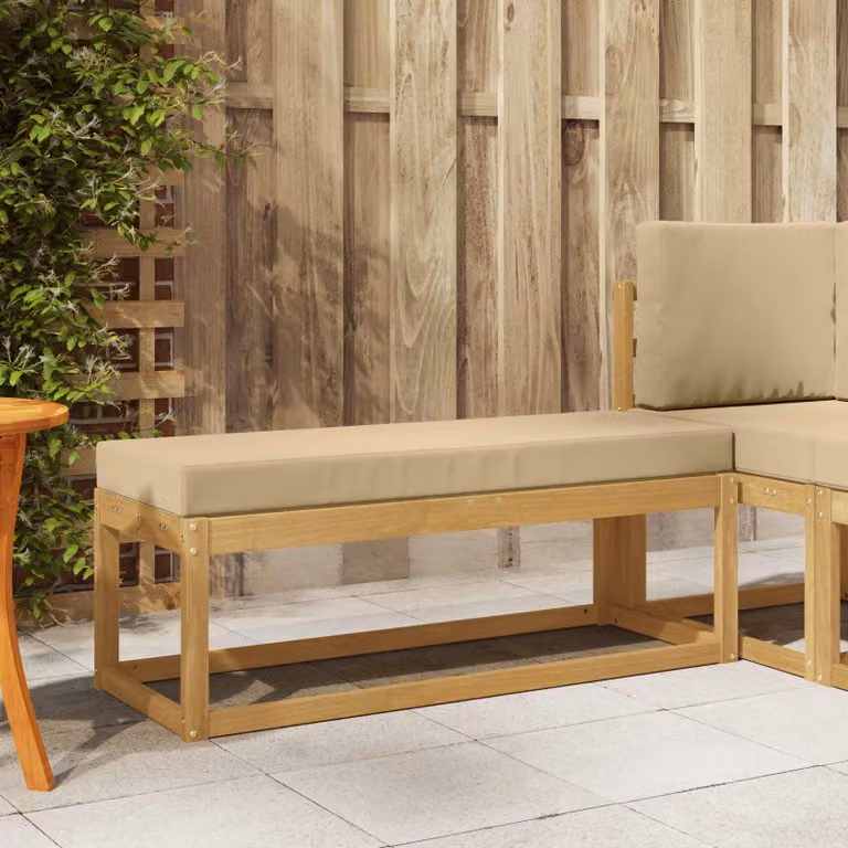 Panca da esterno moderna vidaXL in legno di acacia massello, colore bianco/beige, L: 115 cm, P: 43 cm, H: 37 cm
