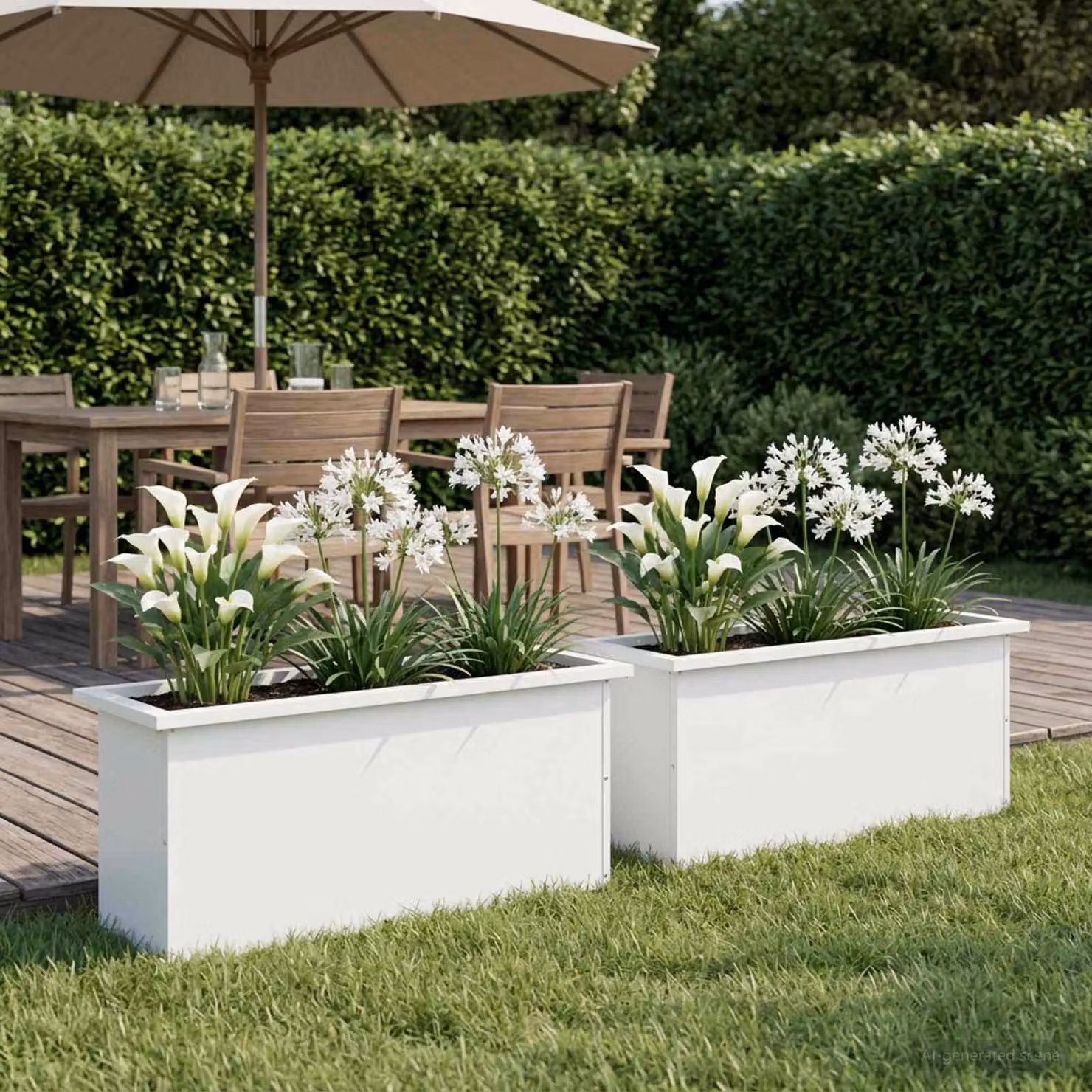 Set di 2 fioriere da giardino con LED vidaXL in acciaio, colore bianco, L 100 x P 30 x H 30 cm