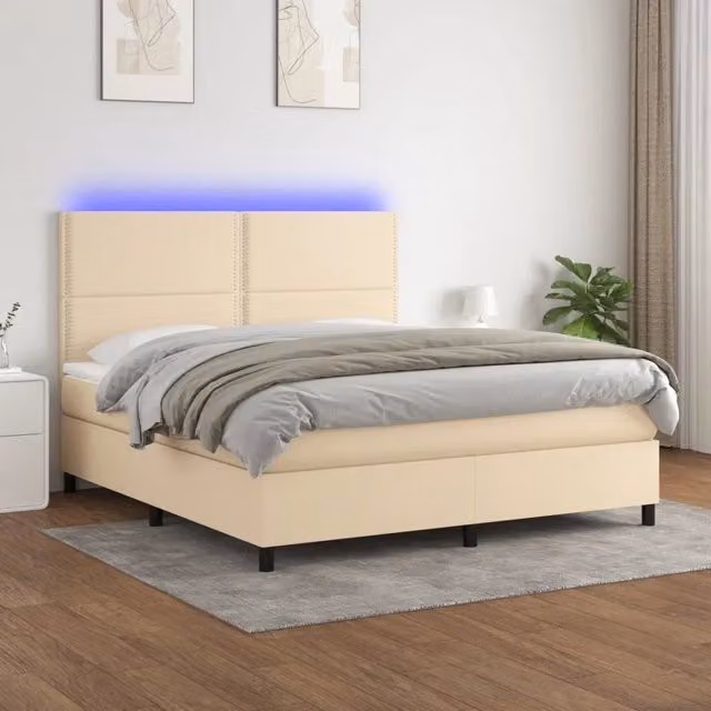 Letto a molle con materasso vidaXL in tessuto beige e bianco con illuminazione LED sottostante e porta USB, L/P/H: 180 x 200 x 128 cm